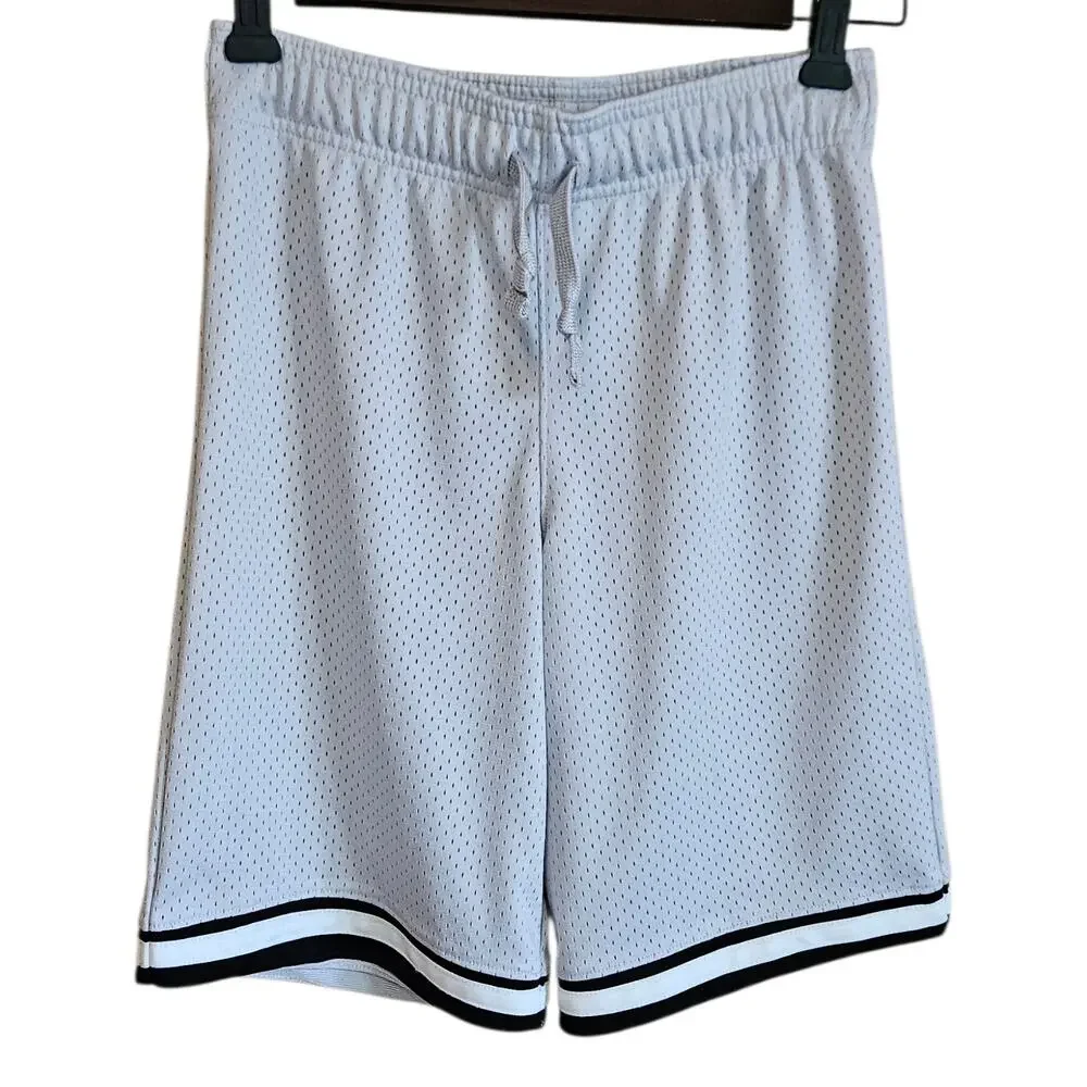 OshKosh B'gosh Boys Size 10 Grey Mesh Athletic Basketball Shorts Striped Hem